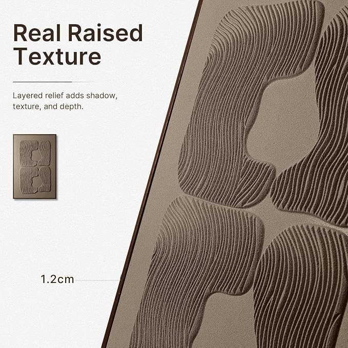 Thalasse Abstract Wall Art Large Framed 3D Oatmeal Beige 24x36 In | Wabi Sabi sandstone relief artwork, solid Catalpa wood frame, minimalist hallway entryway decor, 1 piece