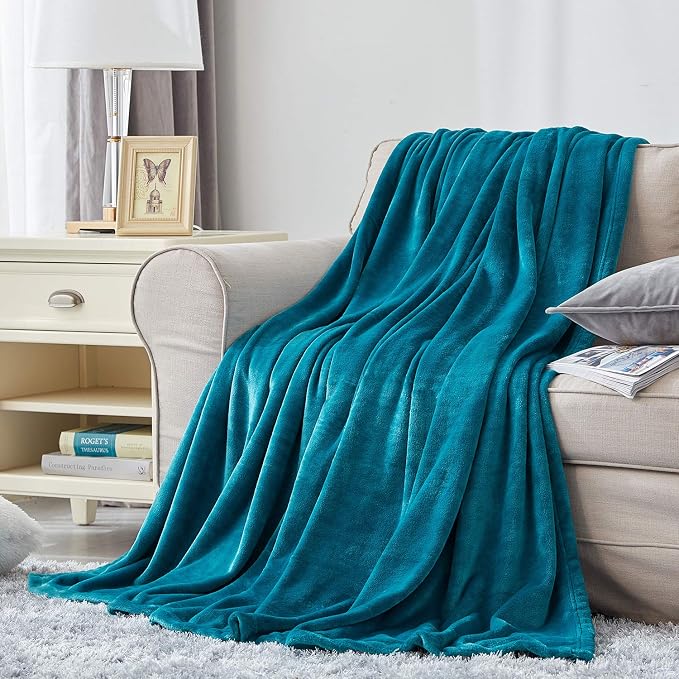 Hansleep Twin Teal Fleece Blanket, Soft Flannel Bed Blanket | Fuzzy Cozy Blanket 60x80 Inches, Multi-use for Bed, Sofa, Couch, Travel, Camping, All Season Warm Lightweight Cover