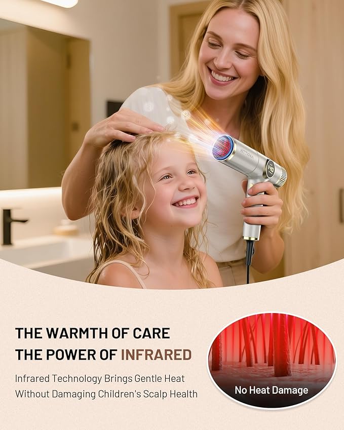 HITTIONA Infrared Ionic Hair Dryer with Diffuser - 2000W Dual Voltage Blow Dryer Gift for Women, Fast Drying, Lightweight & Low Noise, Red Light & Negative Ions, European Travel 110V-240V