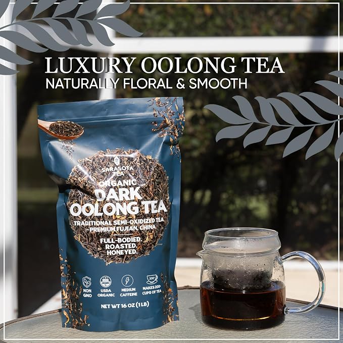 Organic Oolong Tea Loose Leaf 16oz Bulk | 100% USDA Organic Chinese Oolong Tea | Premium Semi-Oxidized Full Leaf | Smooth, Floral & Toasted Flavor | High Antioxidants | Energy & Metabolism Support | Hot or Iced | Non-GMO