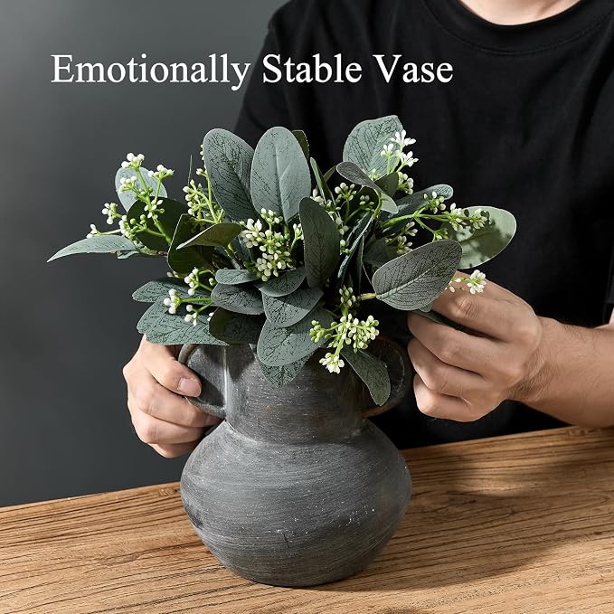 Emotionally Grounded Vase, Vaseking Ceramic Rustic Vase with 2 Handles, 6.1 inch Minimalist Decorative Farmhouse Vases for Home Decor, Living Room, Enterway, Table Decoration, Black Bronze