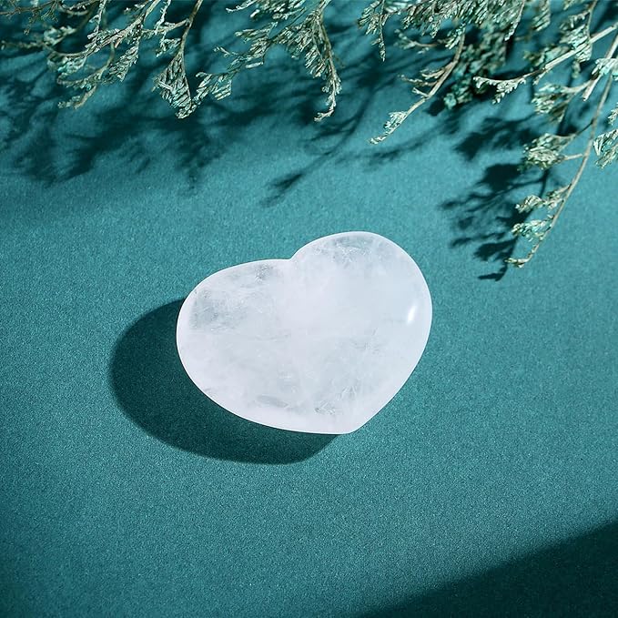 MAIBAOTA 45 mm Clear Quartz Crystal Stones Heart Love Crystal Valentines Gifts for Herfriend Wife Palm Stone Reiki Crystal Gemstone Worry Stones for Anxiety