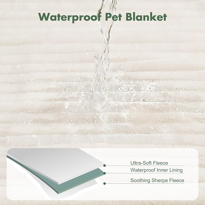 Waterproof Dog Blanket for Couch - Washable Medium Pet Blanket for Furniture Protector, Cozy Fleece Calming Dog Crate Blankets for Indoors & Outdoors, Cream, 40"x50"