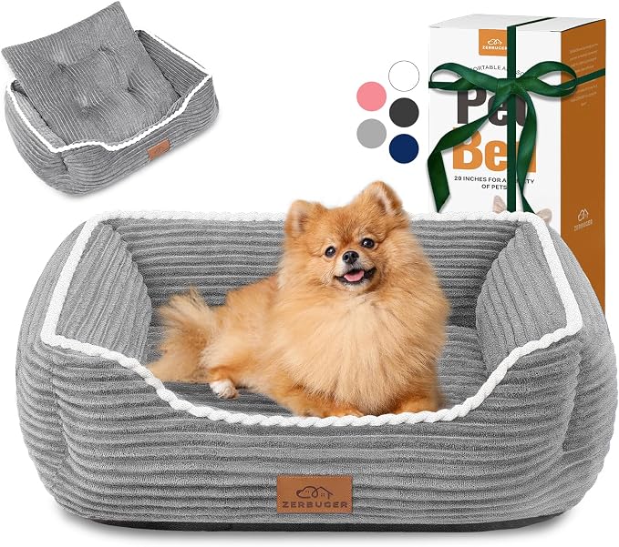Zerbuger 25in Grey Rectangle Cat Dog Bed Machine Washable Sleeping Sofa | for Large Medium Small Pets Indoor Outdoor, Non-Slip Bottom Soft Puppy Bed Durable Orthopedic Calming Pet Cuddler