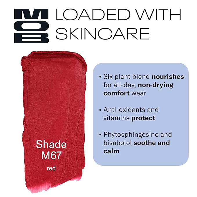 MOB Beauty Soft Matte Lipstick M67 – Red | Weightless, One-Swipe Color Infused with Skincare | Vegan, Silicone-Free, Cruelty-Free Formula in a Biodegradable Capsule