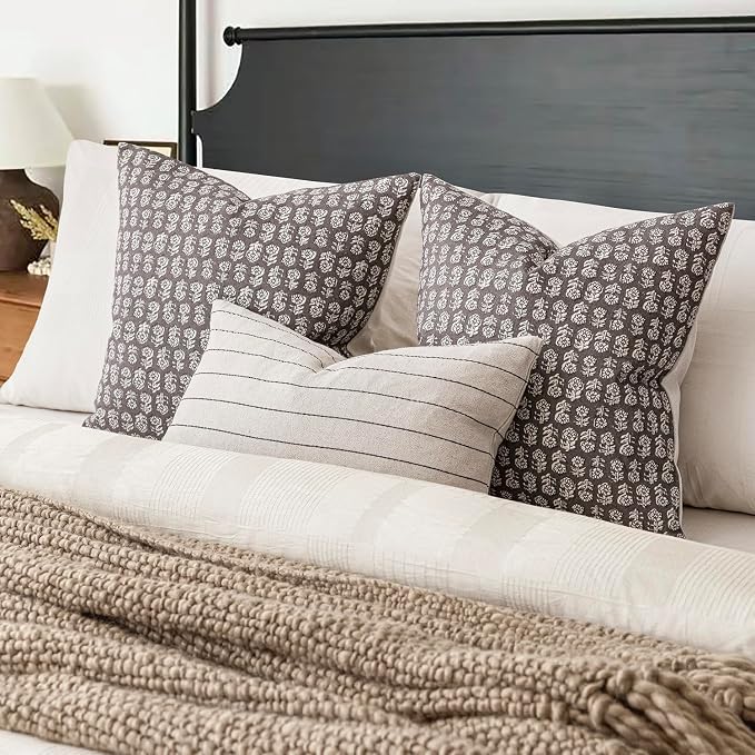 Foindtower Set of 2 Decorative Vintage Floral Print Throw Pillow Covers Neutral Modern Farmhouse Cushion Covers Boho Home Decor for Sofa Couch Chair Bedroom Living Room,22×22 Inch,Rustic Gray