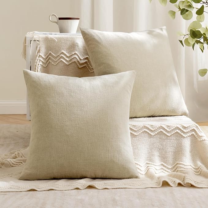 MIULEE Ivory Chenille Couch Throw Pillow Covers, 18x18 | Set of 2, Soft Neutral Modern Farmhouse Home Decor, Decorative Pillowcases for Sofa Living Room Bed
