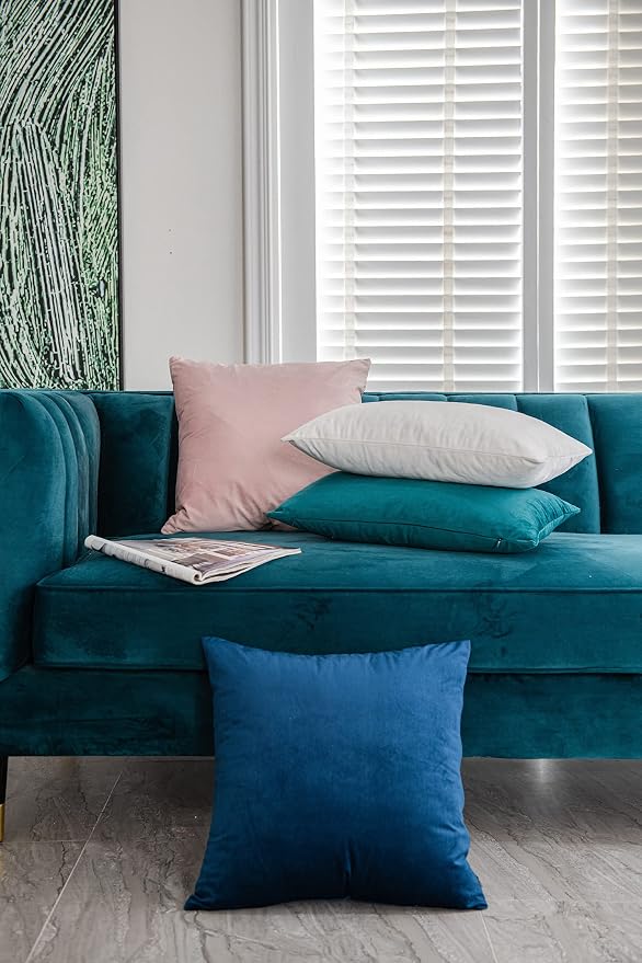 Lumbar Pillow Covers 12x20 Teal: Pack of 2 Cozy Soft Velvet Rectangular Modern Luxury Decorative Throw Pillow Cases for Sofa Couch Living Room Bed Home Decor