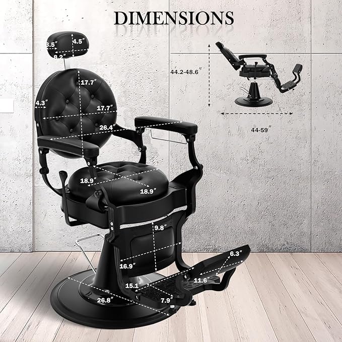 Vintage Barber Chair for Barbershop, Heavy Duty Reclining Salon Chair for Hair Stylist, Professional Hydraulic 360° Swivel Beauty Spa Hairdressing Styling Equipment, 550 lbs Capacity, Black