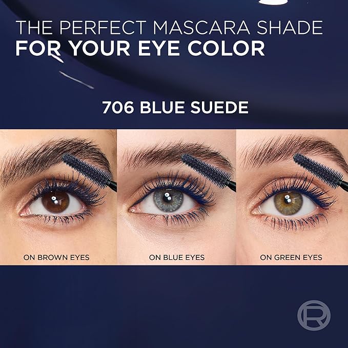 L'Oreal Paris Voluminous Panorama Chromatic Mascara, Volumizing and Lengthening Blue Mascara, Longwear, Smudge-Resistant and Washable, 706 Blue Suede