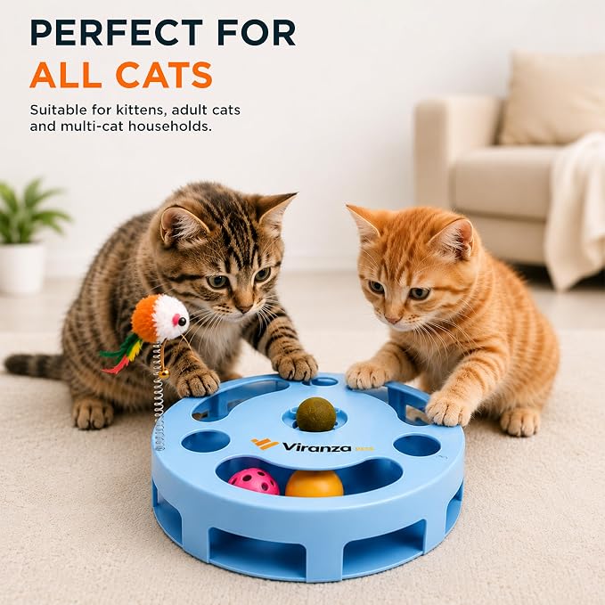 4 Interactive Cat Toy with Catnip Ball, Dual Rolling Balls & Feather Teaser