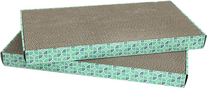 Kitty City Cat Scratcher– 2-Pack Durable Corrugated Cardboard Scratch Pads with Catnip – Double-Sided for Longer Use, Cat Claw Maintenance & Furniture Protection - Size: 10" x 18"