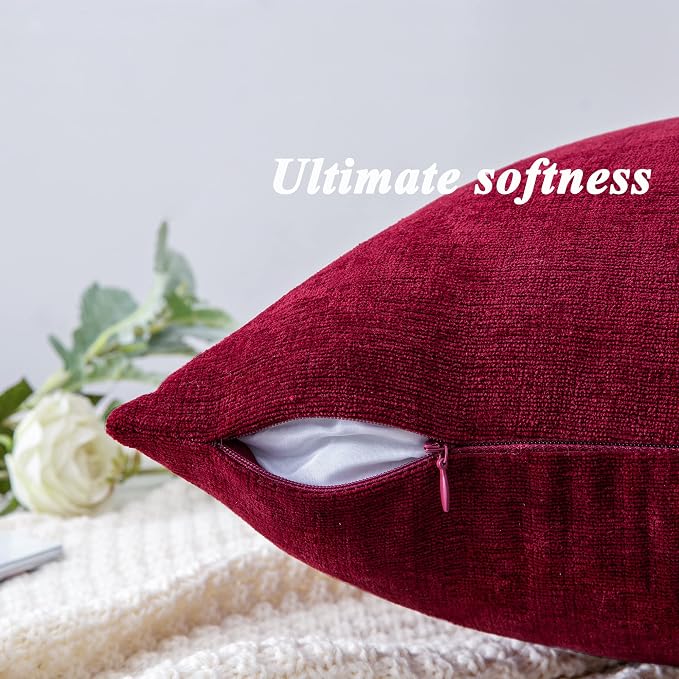 GAWAMAY Decorative Throw Pillow Covers 16x16 Inch Set of 2, Super Soft Chenille Square Pillows Farmhouse Fall Pillowcase for Living Room Bedroom Sofa Couch Cushion Cover Burgundy Red 40x40cm