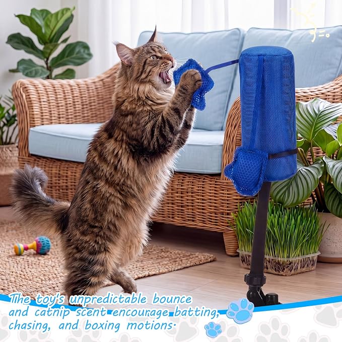 1 Pcs Cat Punch Bag Toy Suction Cup Base Catnip,Blue