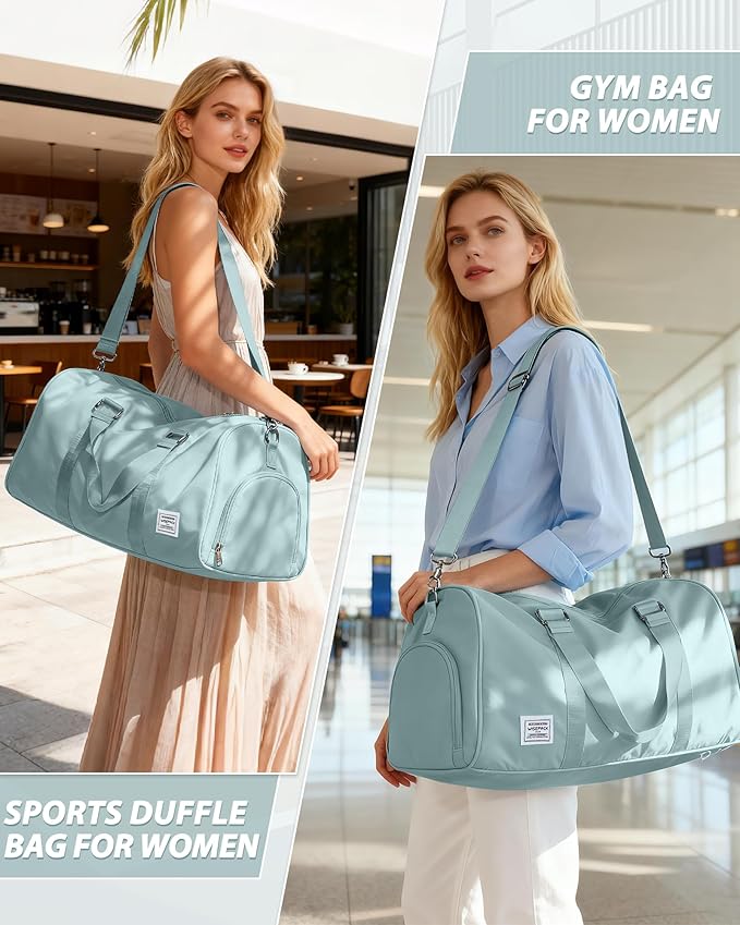 Travel Duffle Bag,Weekender Overnight Bags for Women with Shoes Compartment,Tote Gym Bag Personal Item Carry On Bag for Travel Business Trips Sport Hospital Dance Light Blue