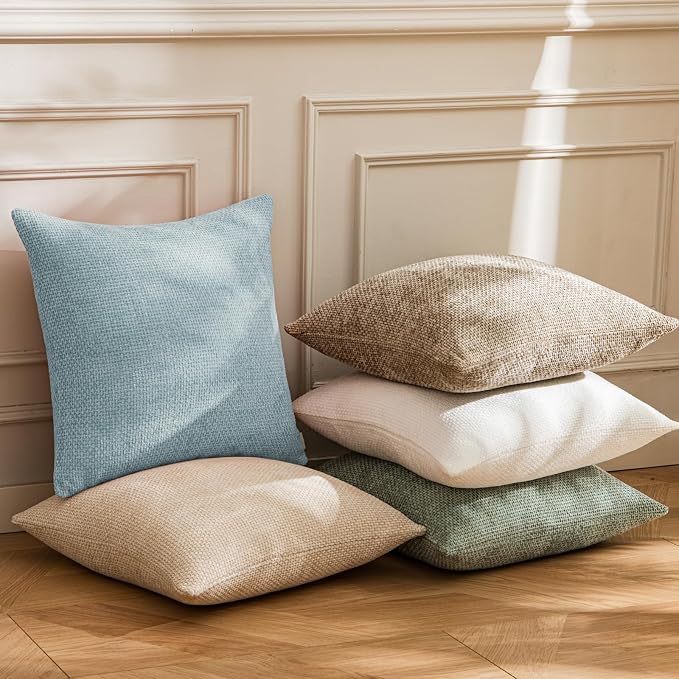 a moment Baby Blue Chenille Throw Pillow Covers 16x16 Inch Pack of 2 Modern Decorative Throw Pillow Covers Farmhouse Cross Covers Home Decor for Sofa Bedroom Living Room