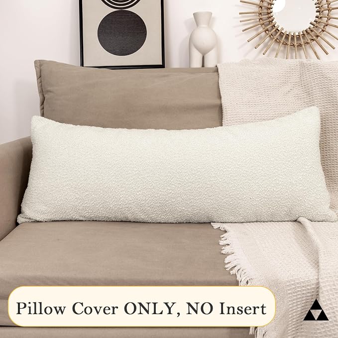 JoraLion 14x36 inch Boucle Lumbar Pillow Cover, Cream Woven Texture Neutral Long Pillow Cover Breathable Cushion Case for Couch Sofa Bed Living Room Home Decor (Cover Only)