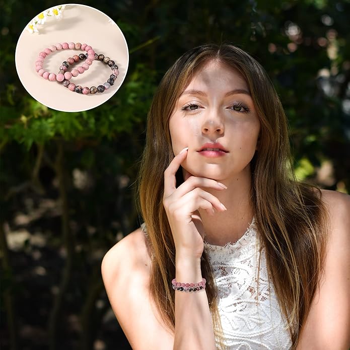 Bivei Natural Gemstone Semi Precious Healing Crystals Handmade Stretchy Round Beads Bracelet,Stocking Stuffers for Women Enhance Positive Energy