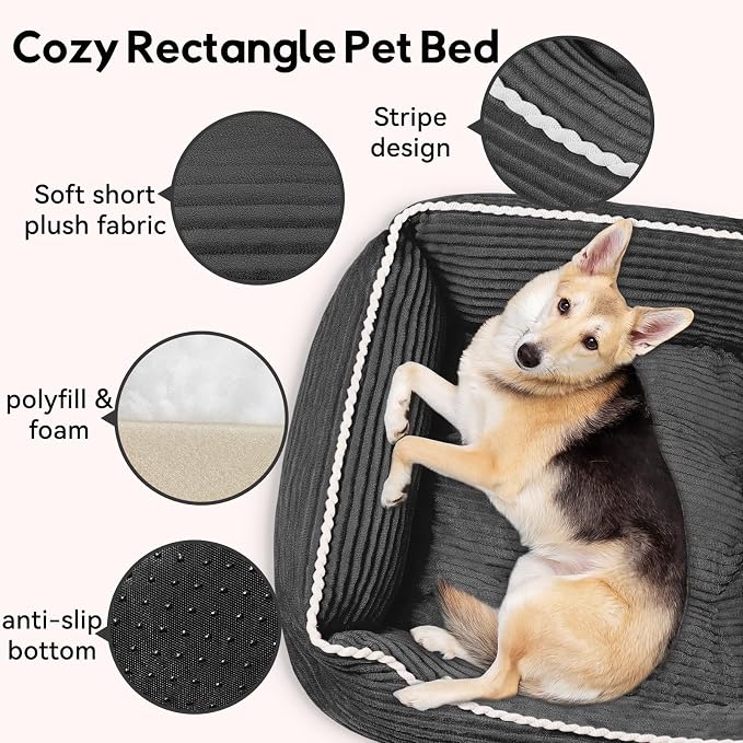Zerbuger 25in Dark Grey Rectangle Cat Dog Bed Machine Washable Sofa | Sleeping for Large Medium Small Pets Indoor Outdoor, Non-Slip Bottom Soft Puppy Bed Durable Orthopedic Calming Pet Cuddler