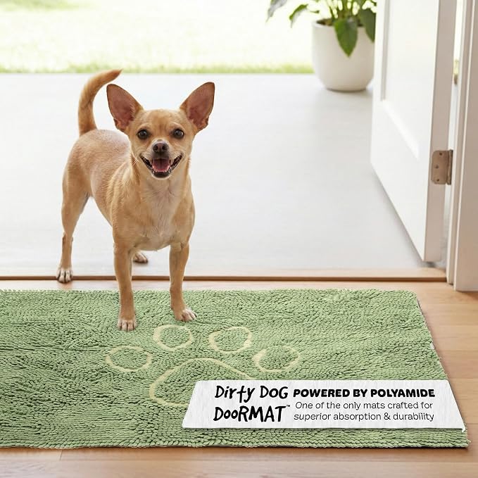 Dog Gone Smart Dirty Dog Doormat - Fast Drying Rug for Dogs Small 23 x 16in | Plush Dog Mat with Super Gripper Backing - Absorbent Microfiber & Machine Washable Mat for Muddy Paws - Sage Green