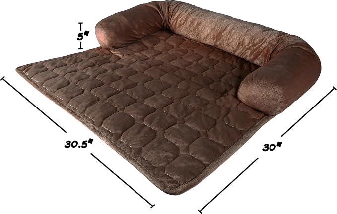 Couch Cover for Dogs - 30x30.5 Water-Resistant Pet Furniture Protector with Memory Foam Bolster and Quilted Fabric - Pet Supplies by PETMAKER (Brown)