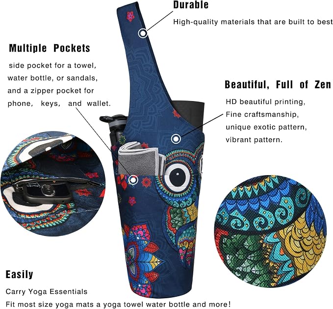 Yoga Mat Bag - Long Tote with Pockets - Holds More Yoga Accessories - Yoga Bag Fit Most Size Mats - Yoga Mat Carrier