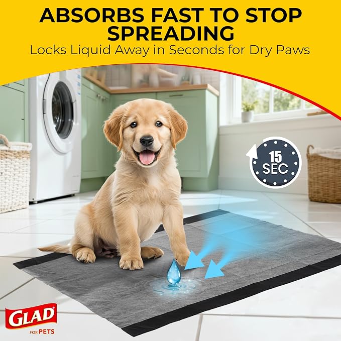 Glad for Pets XL Charcoal Training Pads for Dogs and Puppies, 30 Ct, 6-Pk | 6-layer, activated-carbon pads with pheromone attractant, leak-proof, extra-large 28 x 30 in coverage