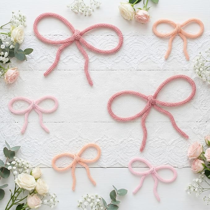 Barydat 6 Pcs Pink Bow Wall Decor Girls Coquette Nursery Decoration Room Decor Hanging 2 Size Woven Bowknot Shaped Wall Art Pink Preppy Decoration for Girls Living Room Dorm