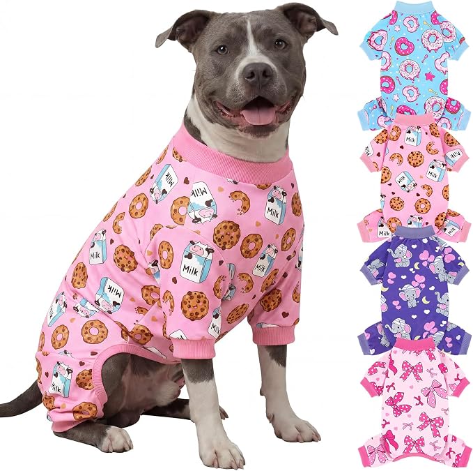 XPUDAC 4 Pieces Dog Pajamas Soft Strechy Puppy Onesies Pet Clothes for Medium Large Dogs Boy Girl Cat Pet Outfit, 153-6XL
