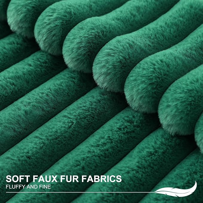 Pallene Faux Fur Throw Pillow Covers 12x20 Set of 2, Christmas Green | Luxury Plush Texture, Striped Design, Cozy Soft Touch, Modern Home Accent Decor for Couch, Sofa, Bed, Living Room