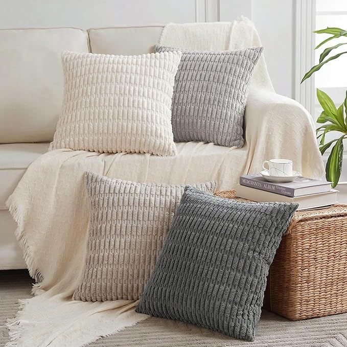 Fancy Homi 4 Packs Decorative Throw Pillow Covers for Living Room Couch Bed, Modern Farmhouse Boho Home Décor Accent Cushion Case, 24" x 24", Grey Series