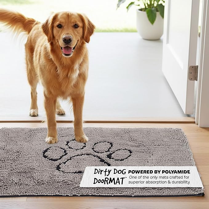 Dog Gone Smart Dirty Dog Doormat - Fast Drying Rug - Grey, 35 x 21 in | Super Gripper Backing for Clean Floors - Absorbent Microfiber and Machine Washable Mat for Muddy Paws