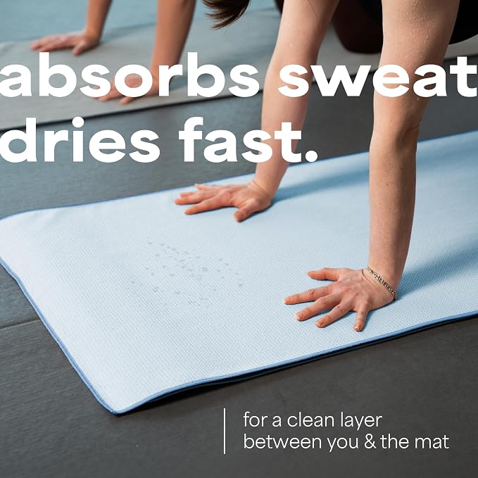 S&T INC. Aura Yoga Mat Towel with Non-Slip Grip, Enhanced Silicone Grip, Soft and Absorbent for Gym, Pilates, and Hot Yoga Mat, 2 Pack, 24 inches x 72 inches, 340GSM, Blue