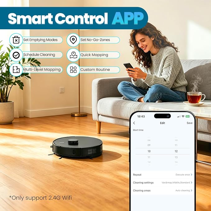 E10+ Robot Vacuum & Mop Combo Self Emptying with 8,000Pa, Robotic Vacuums Cleaner for Pet Hair, LiDAR Navigation, 75-Day Capacity, Carpet Detection, Anti-Tangle, 150-Min Runtime, for Floors, Carpet