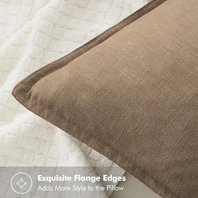 MIULEE Decorative Linen Euro Sham Pillow Covers 28x28 Inch Khaki | Boho Farmhouse Fall Autumn Couch Throw Pillows for Bed, Pack of 2 Accent Modern Pillowcases, Sofa Livingroom Home Decor