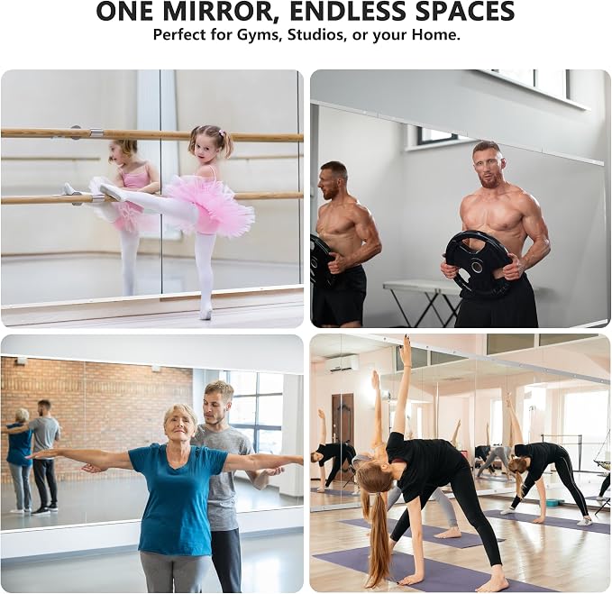Home Gym Mirror for Wall, 60x25x2PCS Frameless Full Length Mirror, Silver | HD Shatterproof Glass, Easy Wall Mount, Large Body Mirrors for Home Gym, Workout, Bedroom, Garage