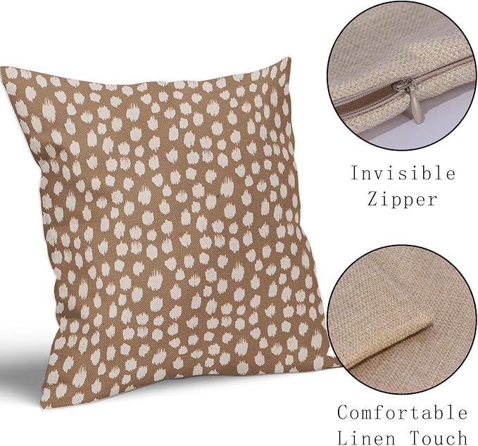Sweetshow Brown Cream Dots Pillow Covers 20x20 Set of 2 Boho Design Polka Dot Throw Pillows Modern Trendy Print Outdoor Decorative Pillowcase Square Linen Cushion Cases Decor for Sofa Couch Bed