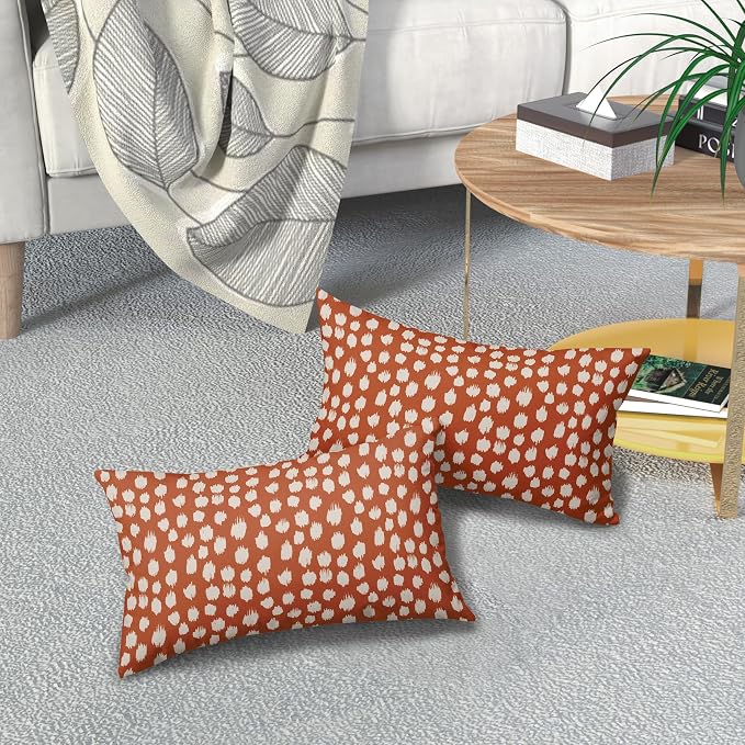 Burnt Orange Cream Dots Lumbar Pillow Covers 12x20 Set of 2 Boho Design Polka Dot Print Throw Pillows Modern Outdoor Decorative Pillowcase Rectangle Linen Cushion Cases Decor for Sofa Couch Bed