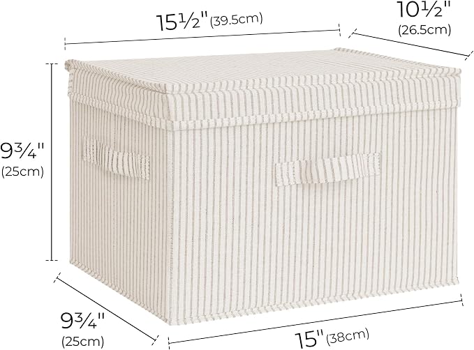StorageWorks Closet Storage Bins, Fabric Storage Bins with Lids | Flip-Top Lid, 3 Handles, Collapsible, Stackable, for Clothes Blankets, Multi-Purpose, Large, Khaki and Beige Stripes, 2-Pack