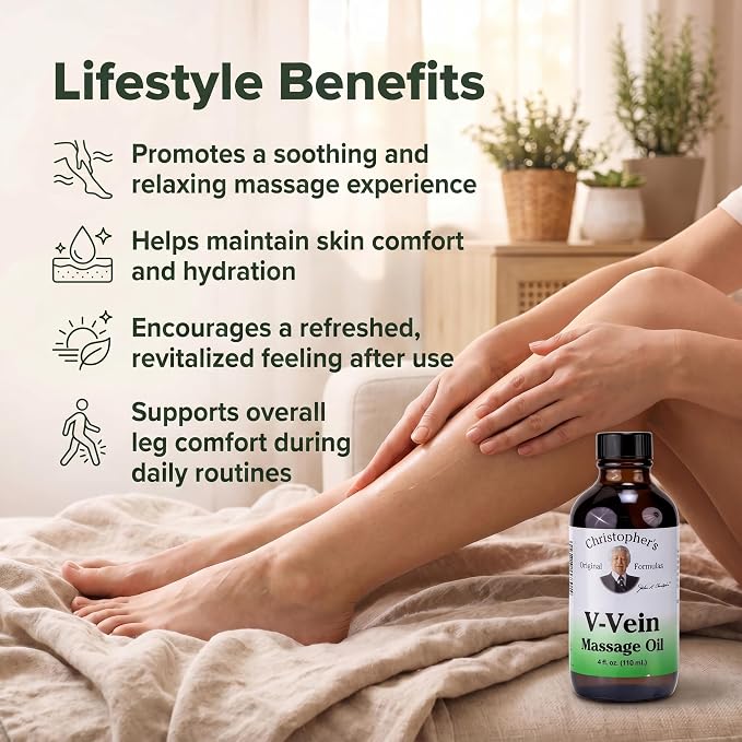 Christopher’s Original Formulas V-Vein Massage Oil, 4 fl oz | Herbal Topical Blend for Skin and Massage Care
