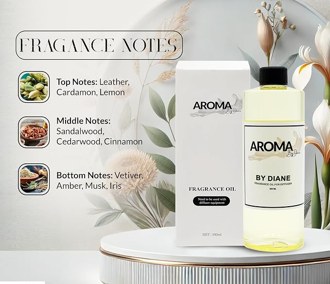Essential Oils for Diffuser - by Diane Fragrance Oil Blend - Luxury Hotel Inspired Aromatherapy Oils - Leather, Cardamon and Lemon Scent - 500ml