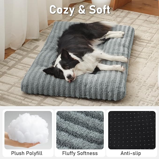 FURTIME Washable XXL Dog Bed for Extra Large Dogs, Giant Dog Crate Beds | Comfy Fluffy Kennel Pad Anti-Slip Pet Sleeping Mat, Machine Washable Dogs Pillow, 47"x29"x4", Gray