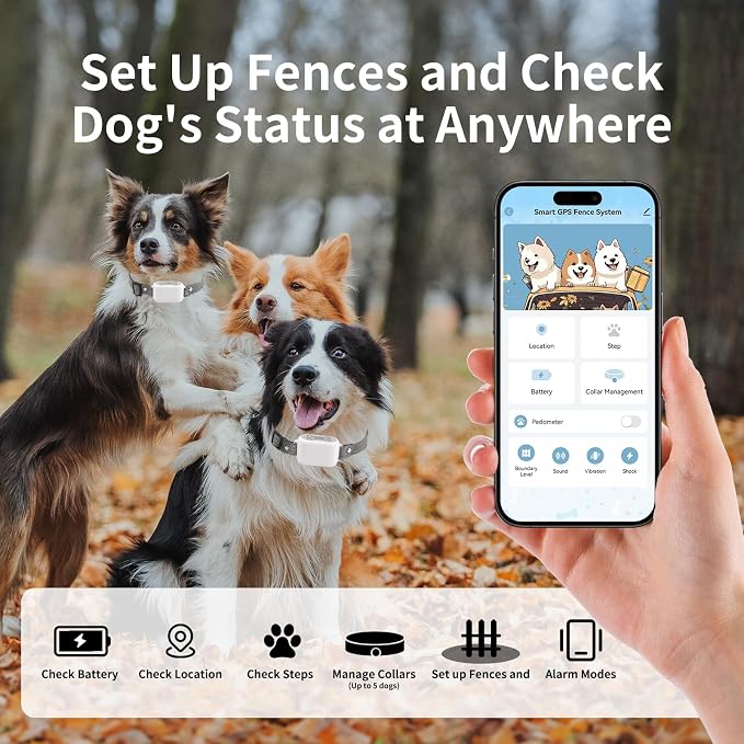 GPS Wireless Dog Fence System with App Control - No Subscription & No Wire, up to 984 FT IPX7 Waterproof Electric Pet Containment Collar Support up to 5 Dogs(White)