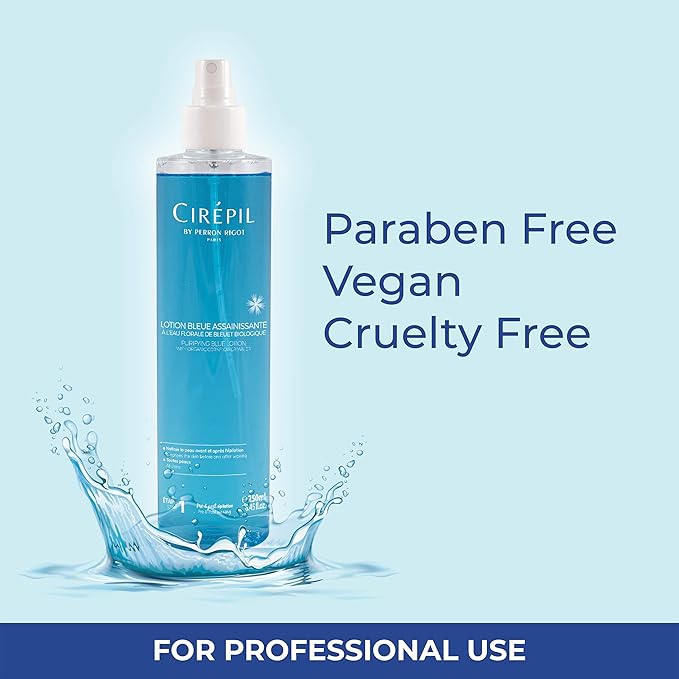 Cirepil - Purifying Blue Lotion - Pre & Post Wax Cleanser - Sanitizes & Soothes Skin to Prevent Breakouts - Natural Cornflower Water & Dragon’s Blood Formula - Pump Bottle, 250ml