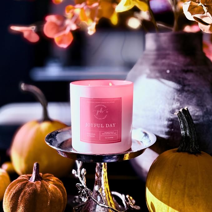 Extra Large Candle – Joyful Day | Hand-Poured Soy Candle with Freesia & Rosewood | 14.1 oz (400g) 60 Hours| Vegan, Clean Burn, Aromatherapy | Gift for Women, Self-Care