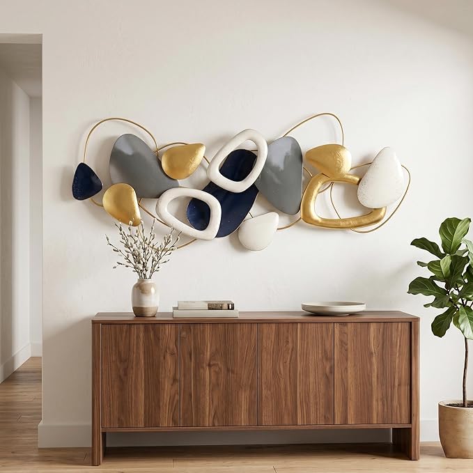 Axioglo 59" Large Wall Decor,3D Abstract Metal Wall Art for Living Room | 59" x 25" metal wall decor with layered metal texture, mounting hardware, two-way display