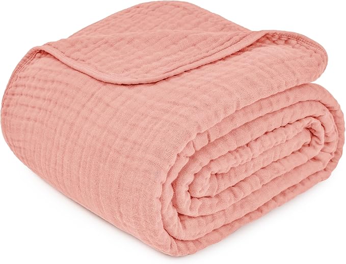 Comfy Cubs Adult Muslin Blanket 50x60” Throw Swaddle Blankets, Bold Blush | 6 Layer Soft, Breathable & Lightweight Muslin Adult Blanket - Machine Washable & Designed in the US Bedding for All Seasons