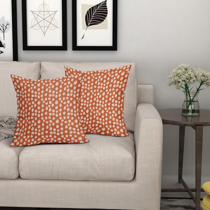 Sweetshow Orange Cream Dots Pillow Covers 18x18 Set of 2 Boho Design Polka Dot Throw Pillows Modern Trendy Print Outdoor Decorative Pillowcase Square Linen Cushion Cases Decor for Sofa Couch Bed