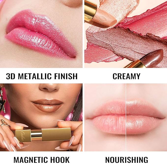 Oulac Burgundy Lipstick for Women with Metallic 3D Shine Lightweight Hydrating Formula, High Impact Lip Color, Vegan Beauty, Full Coverage Lip Makeup, Christmas Gifts for Women, Love Particle(03)