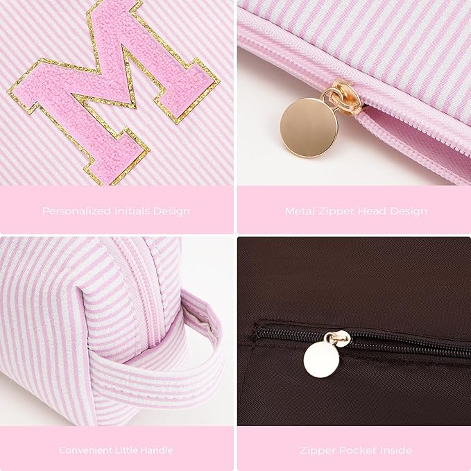 Gifts for Grandkids | Mothers Day Gift for Mom,Mom Gifts Mother in Law Gift,Mama Gift Idea,Initial Makeup Bag Birthday Gift Cosmetic Bag Travel Essentials - Pink,M